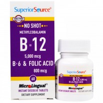 Superior Source, Methylcobalamin B-12 5000 mcg, B-6 & Folic Acid 800 mcg , 60 MicroLingual Instant Dissolve Tablets