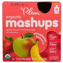 Plum Organics, Plum, Organic Mashups, Apple Sauce + Strawberries & Bananas, Strawberry Banana, 4 Pouches, 3.17 oz (90 g) Each