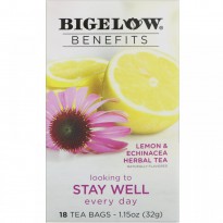 Bigelow, Benefits, Stay Well, Lemon & Echinacea Herbal Tea, 18 Tea Bags, 1.15 oz (32 g)