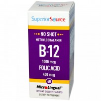 Superior Source, Methylcobalamin B-12, 1000 mcg, Folic Acid 400 mcg, 60 MicroLingual Instant Dissolve Tablets