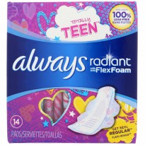 Always, Totally Teen, Radiant Flex Foam with Wings, Regular, 14 Pads
