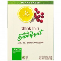 ThinkThin, Protein & Superfruit, Lemon Cranberry Chia, 9 Bars, 2.12 oz (60 g) Each