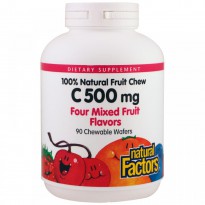 Natural Factors, Vitamin C, Four Mixed Fruit Flavors, 500 mg, 90 Chewable Wafers