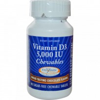 Enzymatic Therapy, Vitamin D3, Chocolate Flavor, 5,000 IU, 90 Chewable Tablets