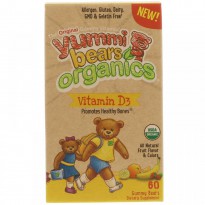 Hero Nutritional Products, Yummi Bears Organics, Vitamin D3, All Natural Fruit Flavors, 60 Gummy Bears